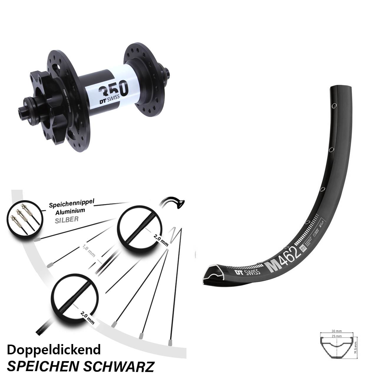 DT Swiss M 462-350 27,5 Zoll Vorderrad 6-Loch für Schnellspanner