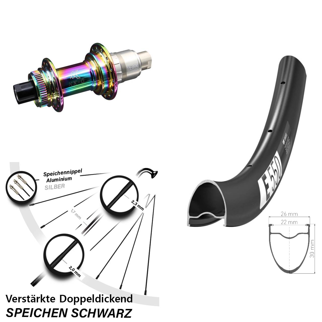 DT Swiss E550 KX-G Oilslick 28 Zoll Hinterrad Centerlock 12x142 SRAM XDR