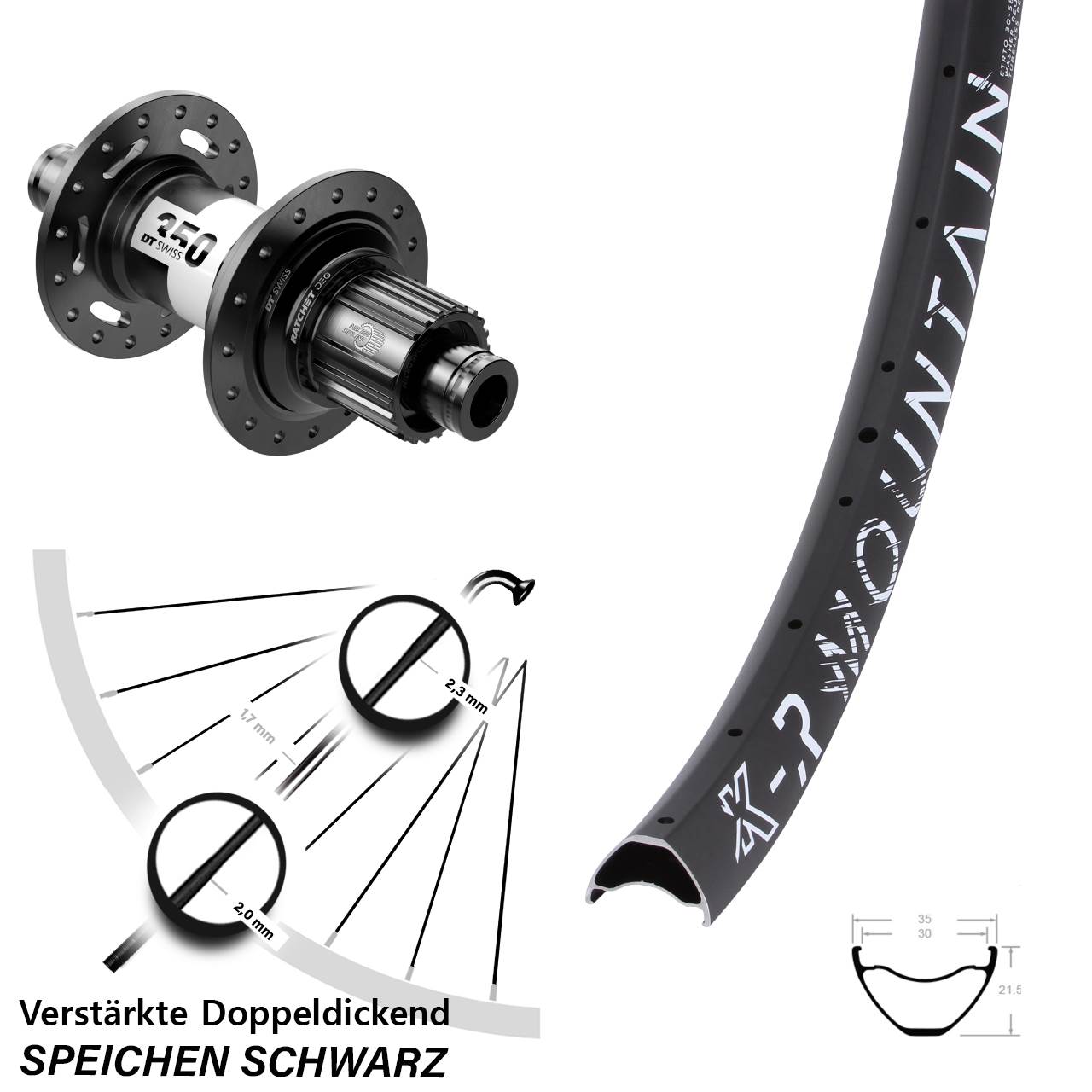 Disc Hinterrad 29 Zoll KX-R Mountain DT Swiss 350 DEG 72 Shimano Micro Spline 12x148