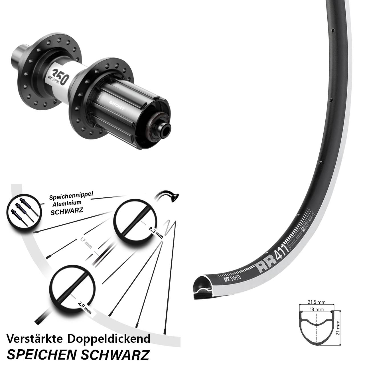 Hinterrad 28 Zoll DT Swiss RR 411 350 11-12 fach für Schnellspanner