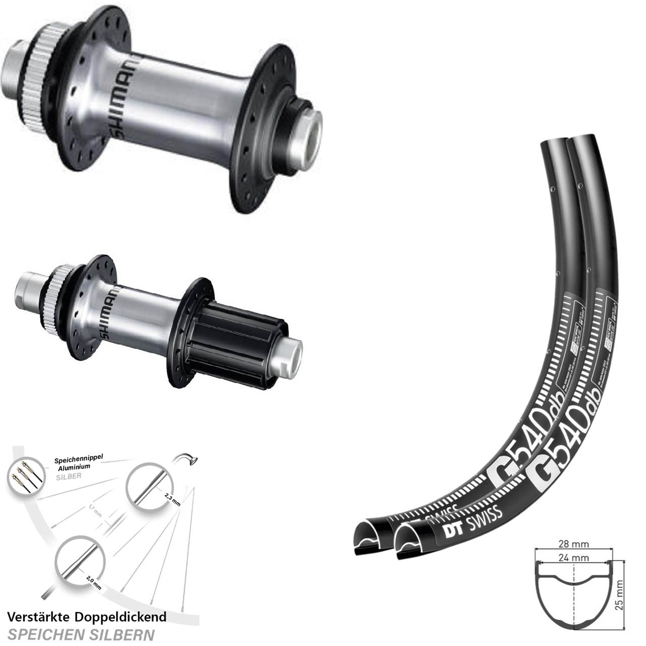 28-29 Zoll DT Swiss G540 Shimano FH-RS770 HB-RS770 Disc Laufradsatz 12x100/142 8-12 fach