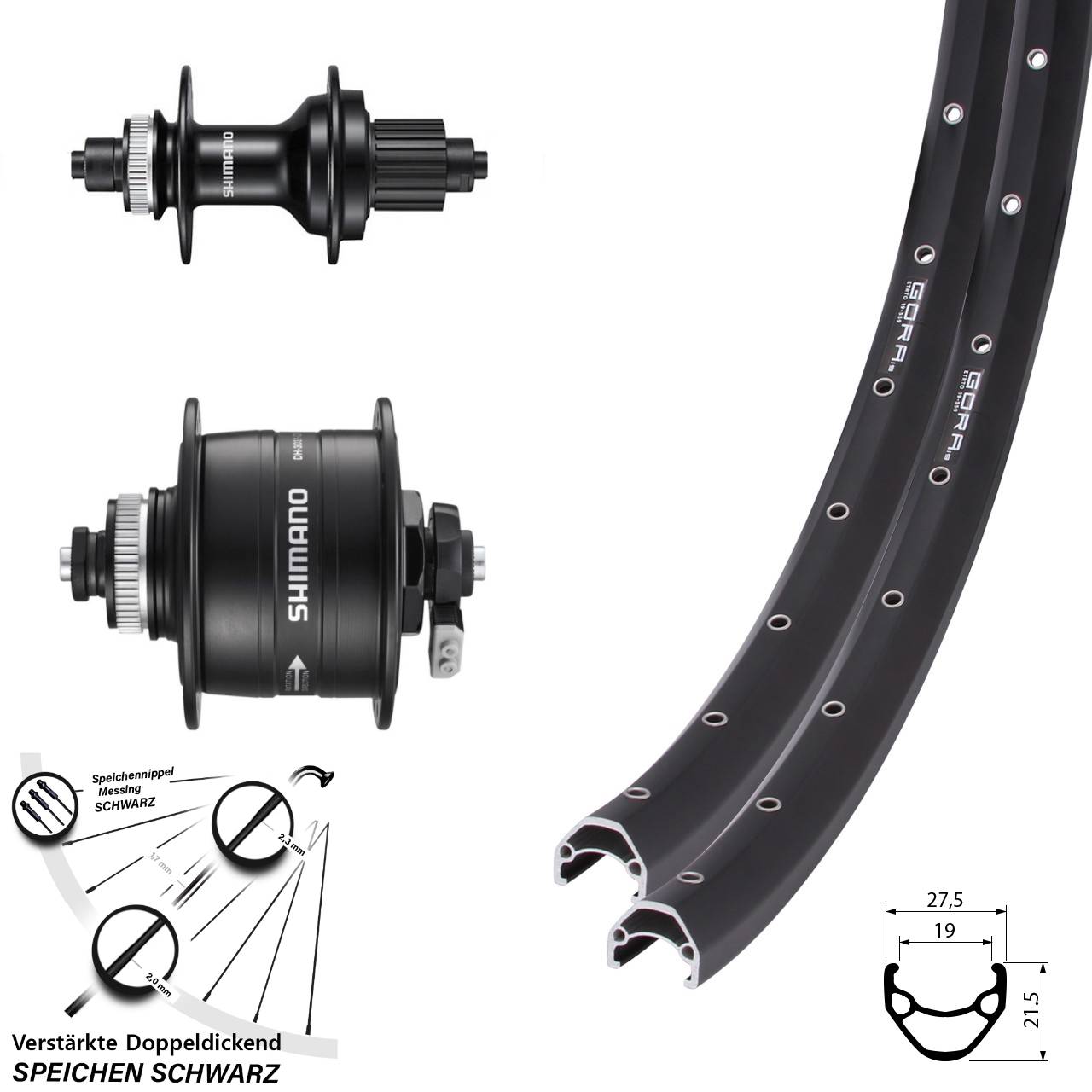 28 Zoll Gora 19 Shimano DH-3D37 MT500 Disc Laufradsatz QR Micro Spline