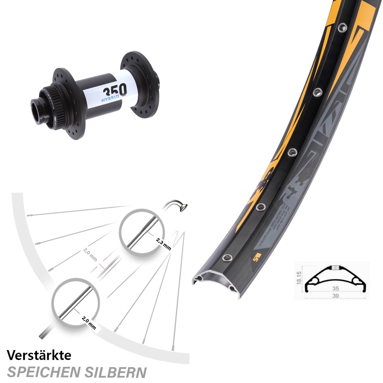 Disc Vorderrad 27,5 Zoll Rodi TRYP 35 DT Swiss Hybrid 350 15x110 Boost
