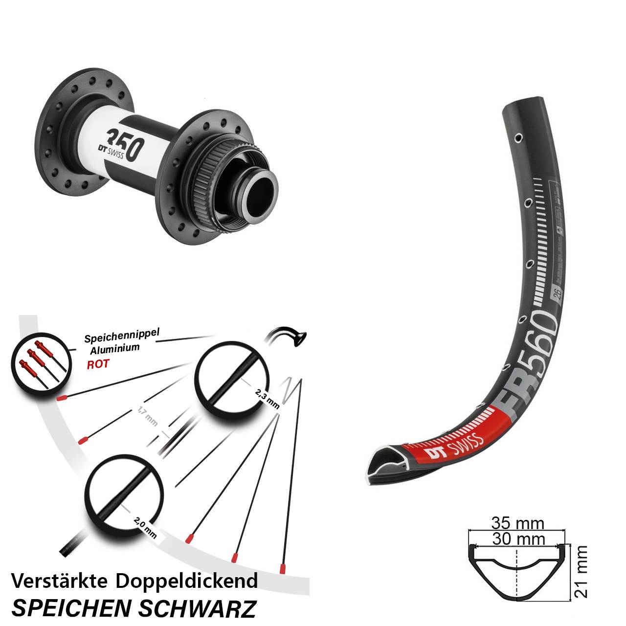 26 Zoll DT Swiss FR560-350 Vorderrad Centerlock 15x110 Boost