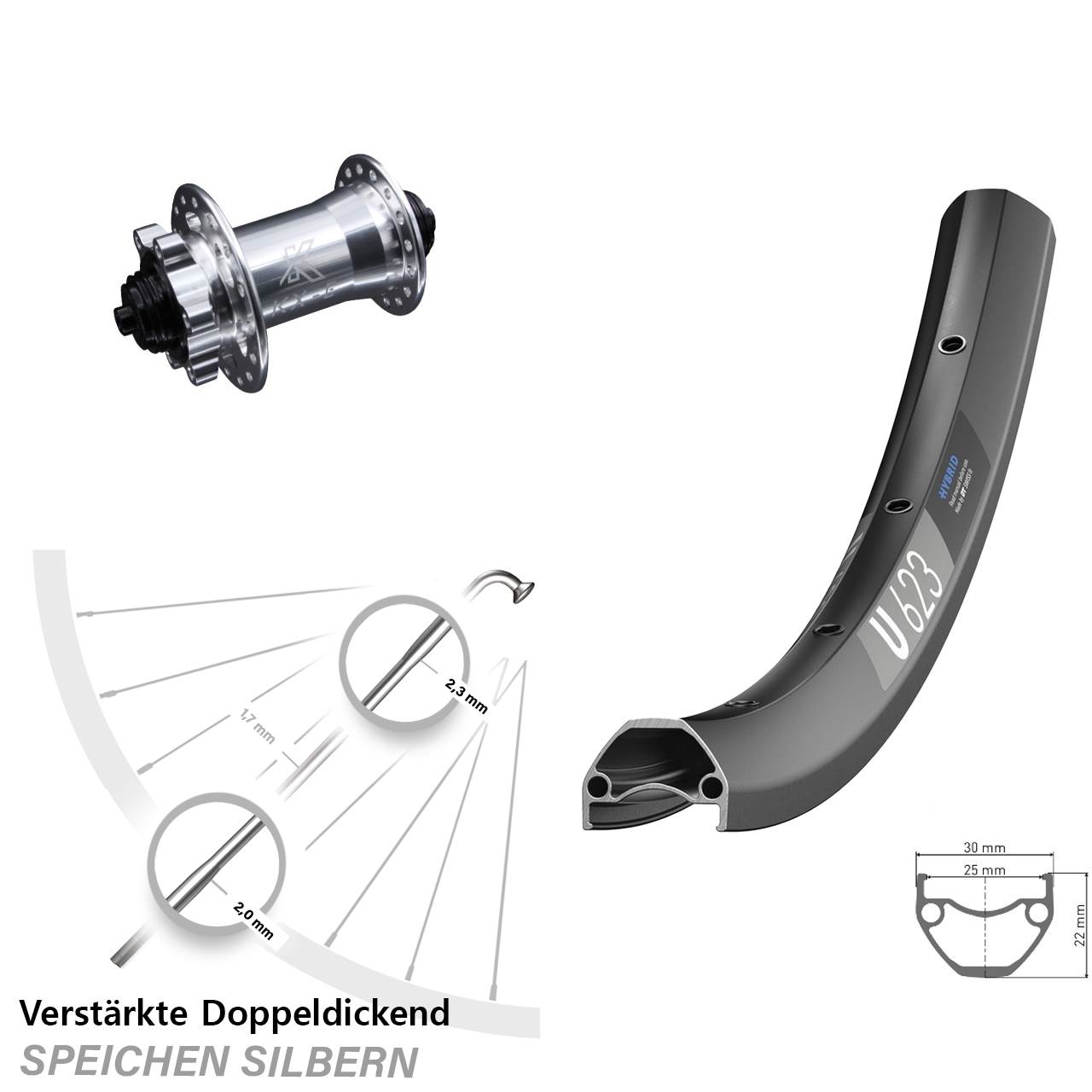 29 Zoll Vorderrad DT Swiss U 623 Disc mit KX-E Nabe silbern Schnellspanner E-Bike
