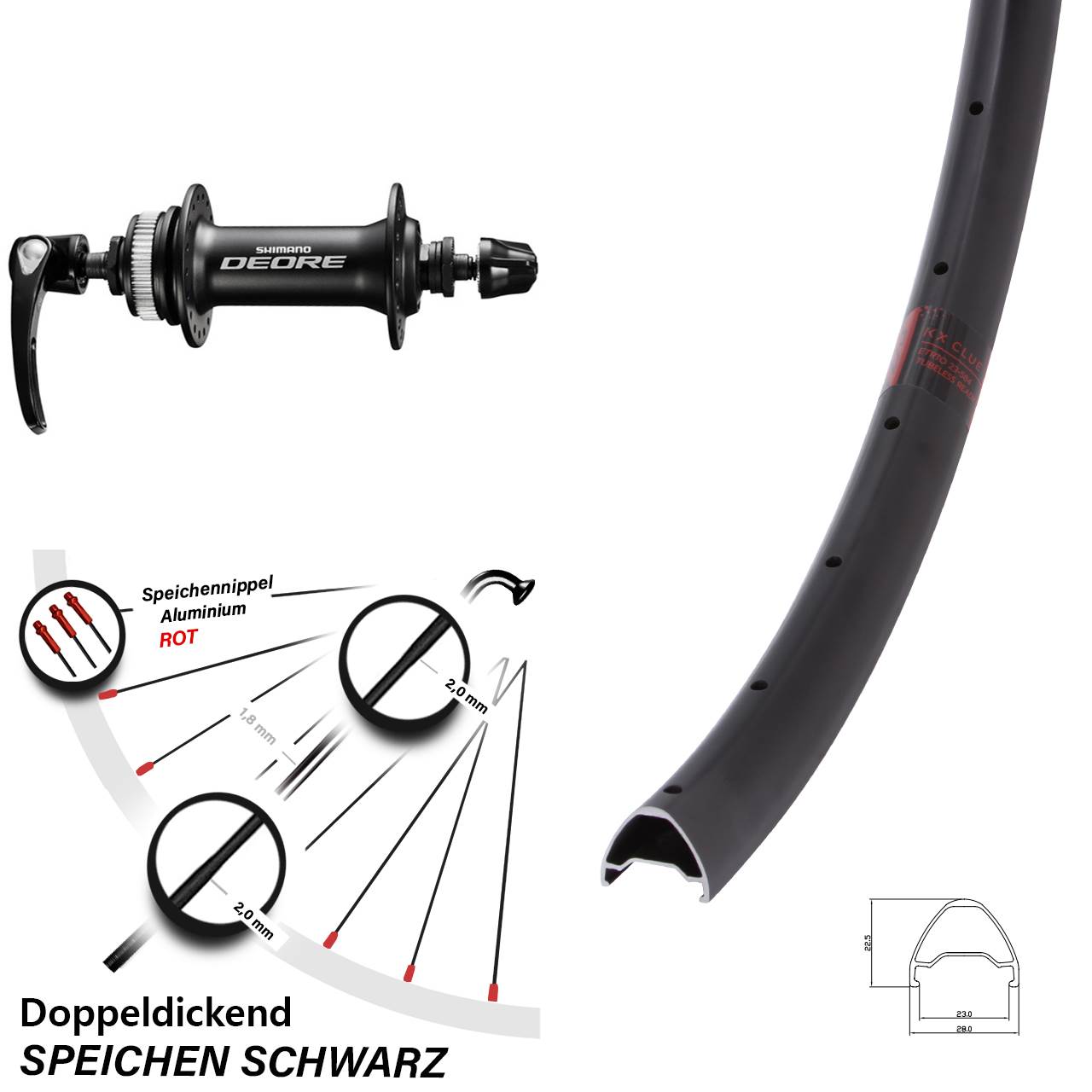 Vorderrad Centerlock 27,5 Zoll KX Clue Shimano HB-M6000 für Schnellspanner