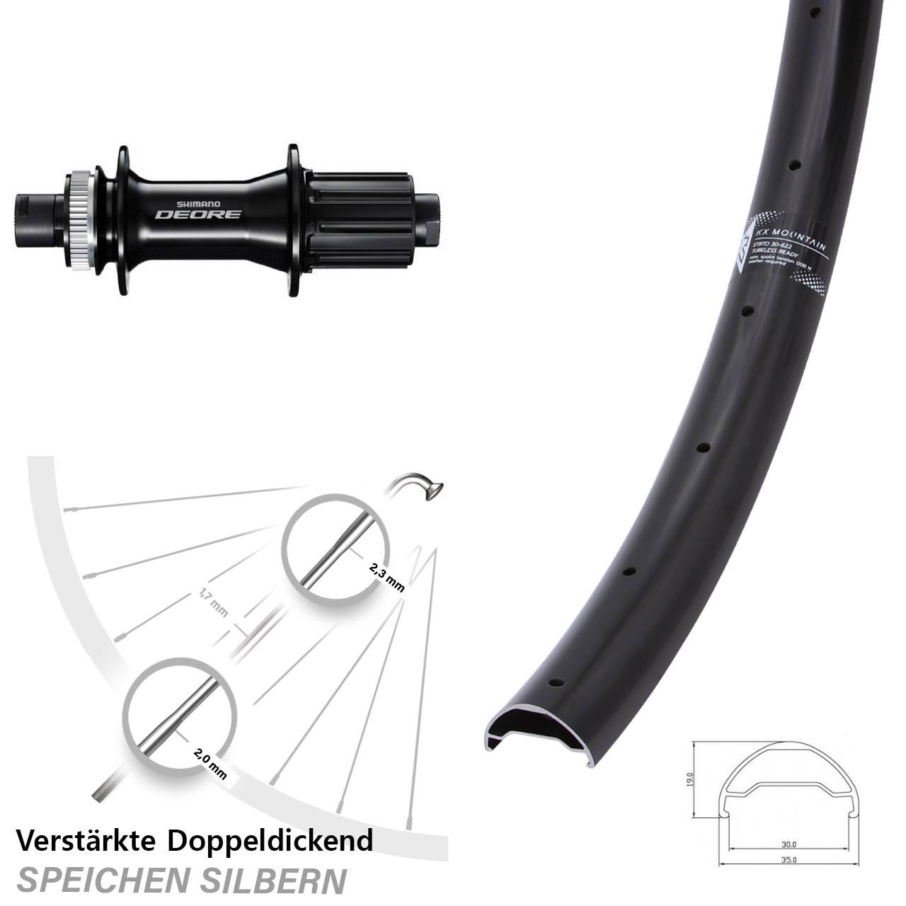 29 Zoll KX Mountain TR Shimano Deore Disc Hinterrad 12x148 8-11 fach HG