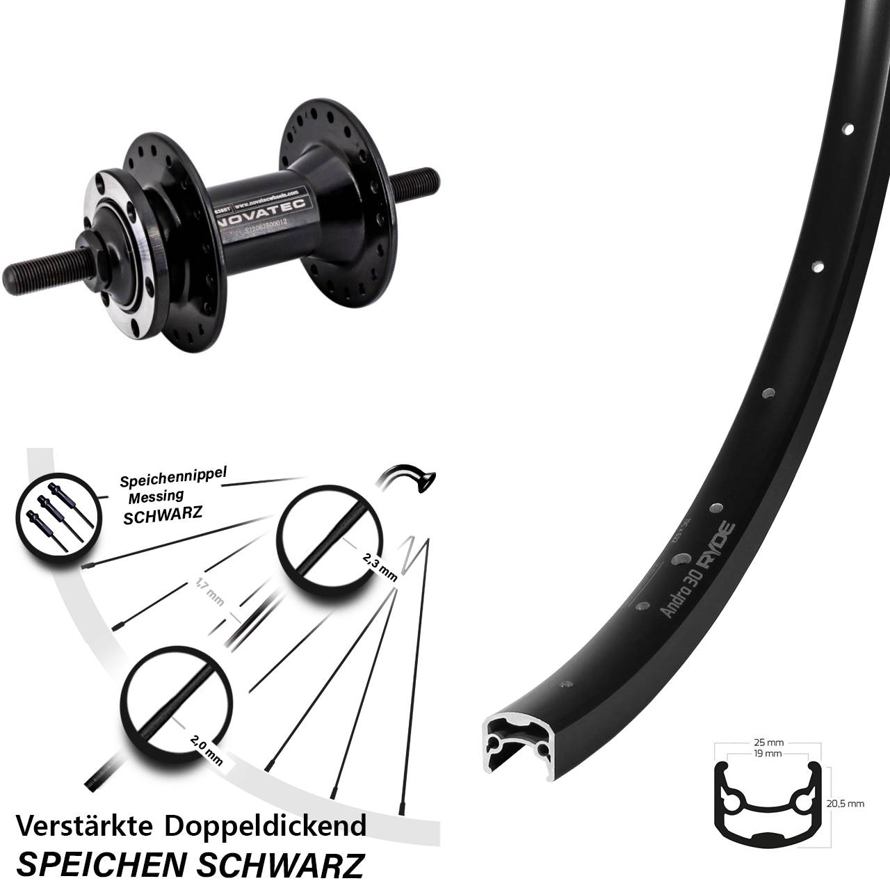 6-Loch Vorderrad Vollachse 28 Zoll Ryde Andra 30 Novatec D763SBT