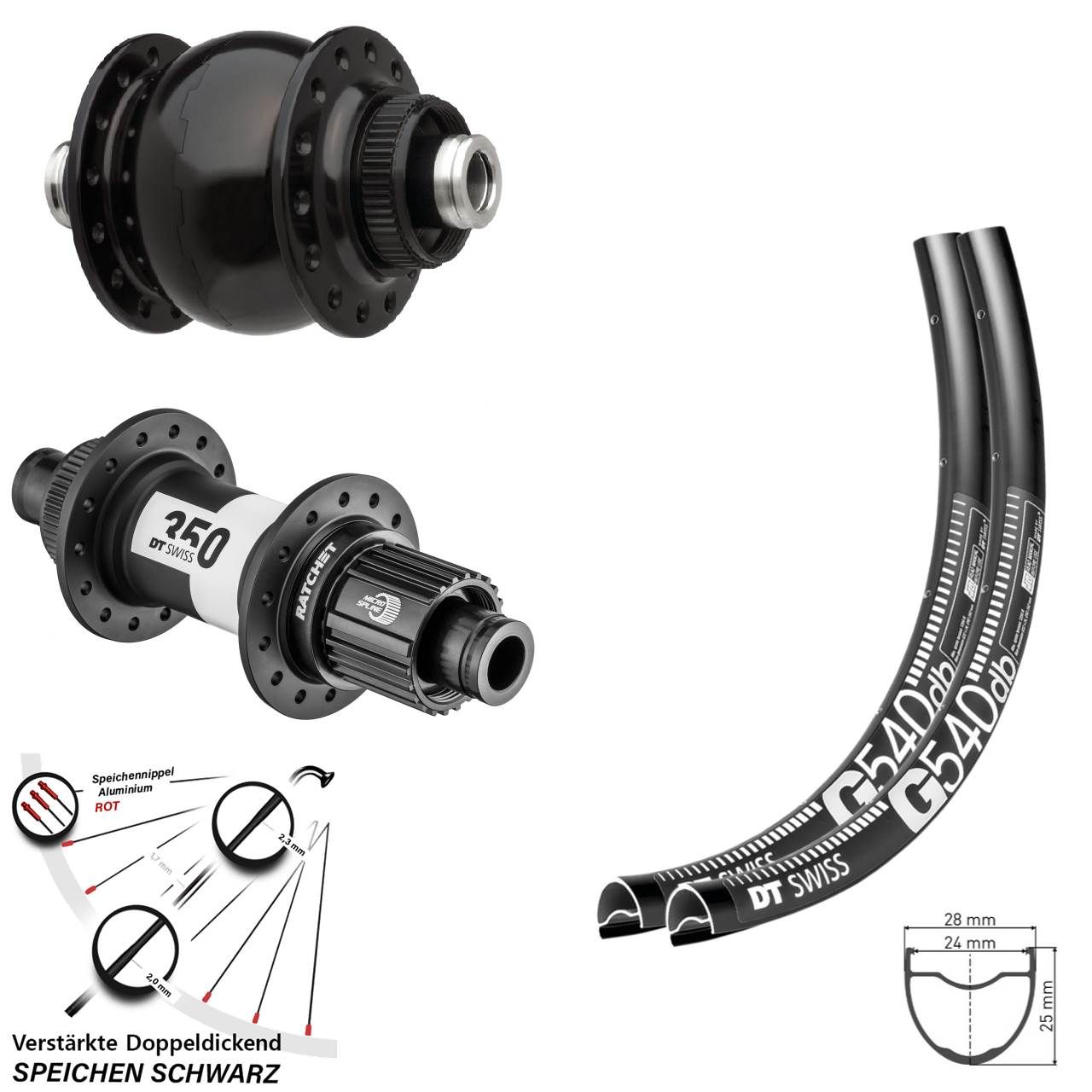 29 Zoll DT Swiss G540 SON delux 350 Micro Spline Centerlock Laufradsatz 12x100/142