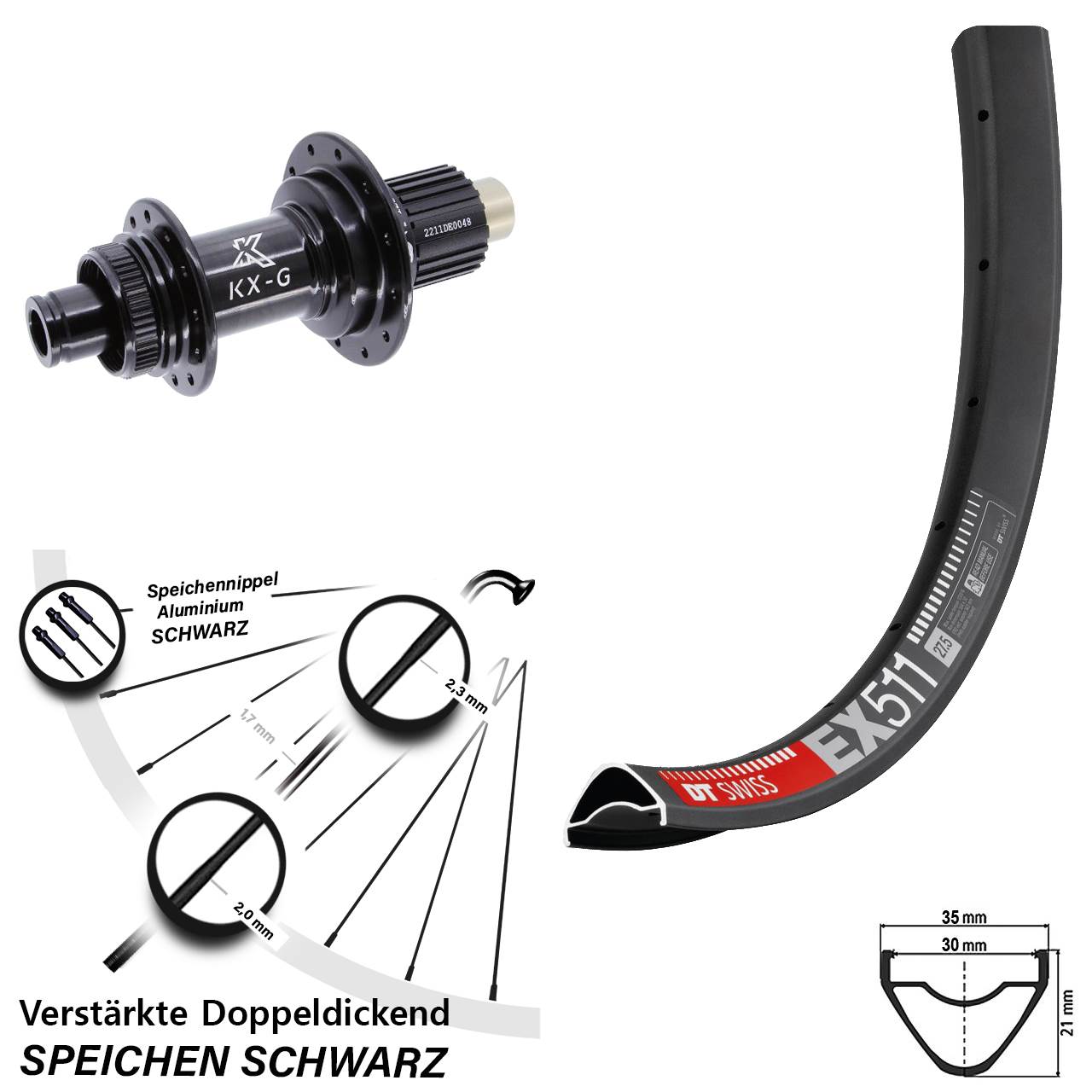 DT Swiss EX511 KX-G 27,5 Zoll Disc Laufrad 12x142 Shimano Micro Spline