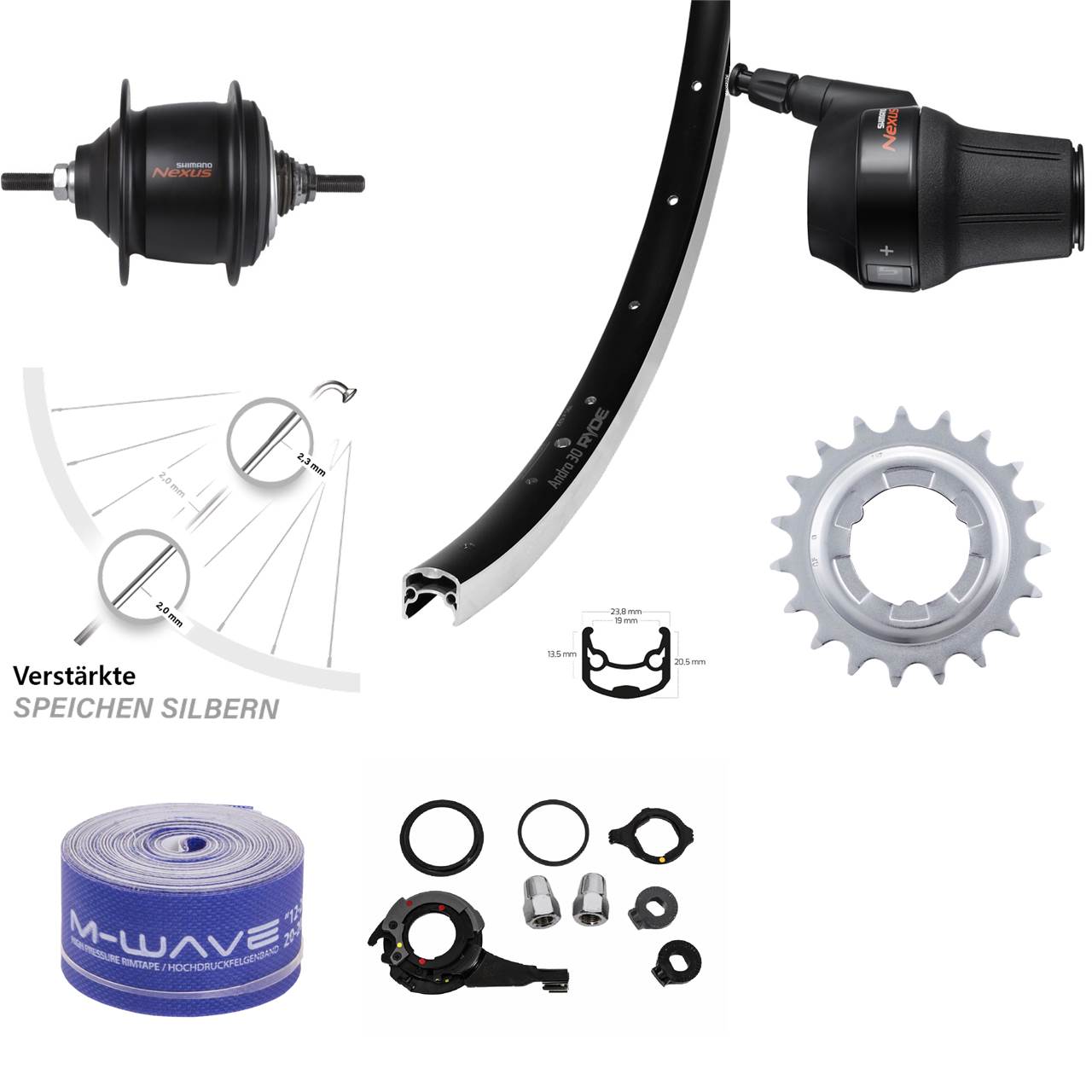 28 Zoll Ryde Andra 30 Shimano Nexus 8-Gang Premium Hinterrad