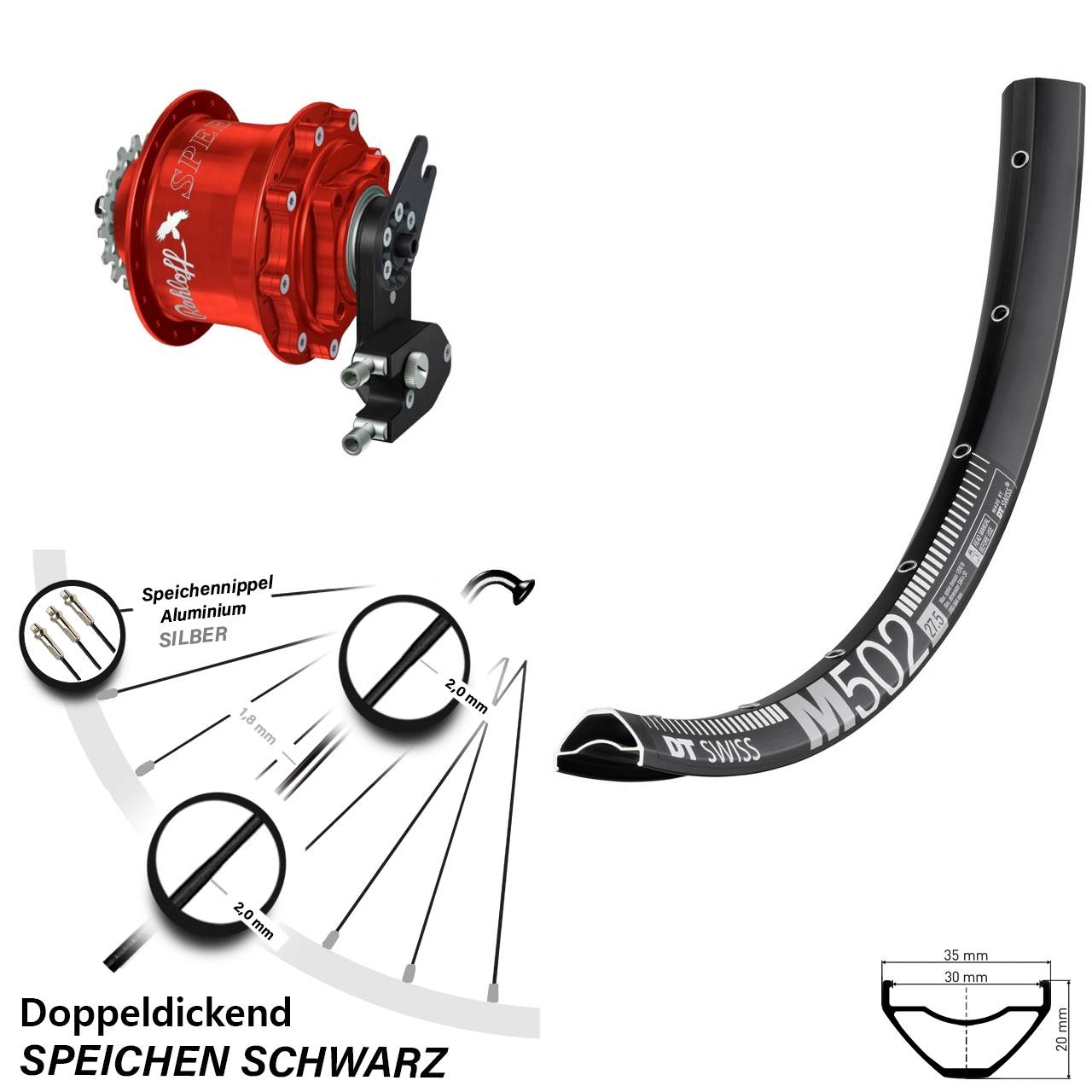Disc Hinterrrad 29 Zoll DT Swiss M 502 Rohloff Speedhub CC DB OEM2 Tandem rot