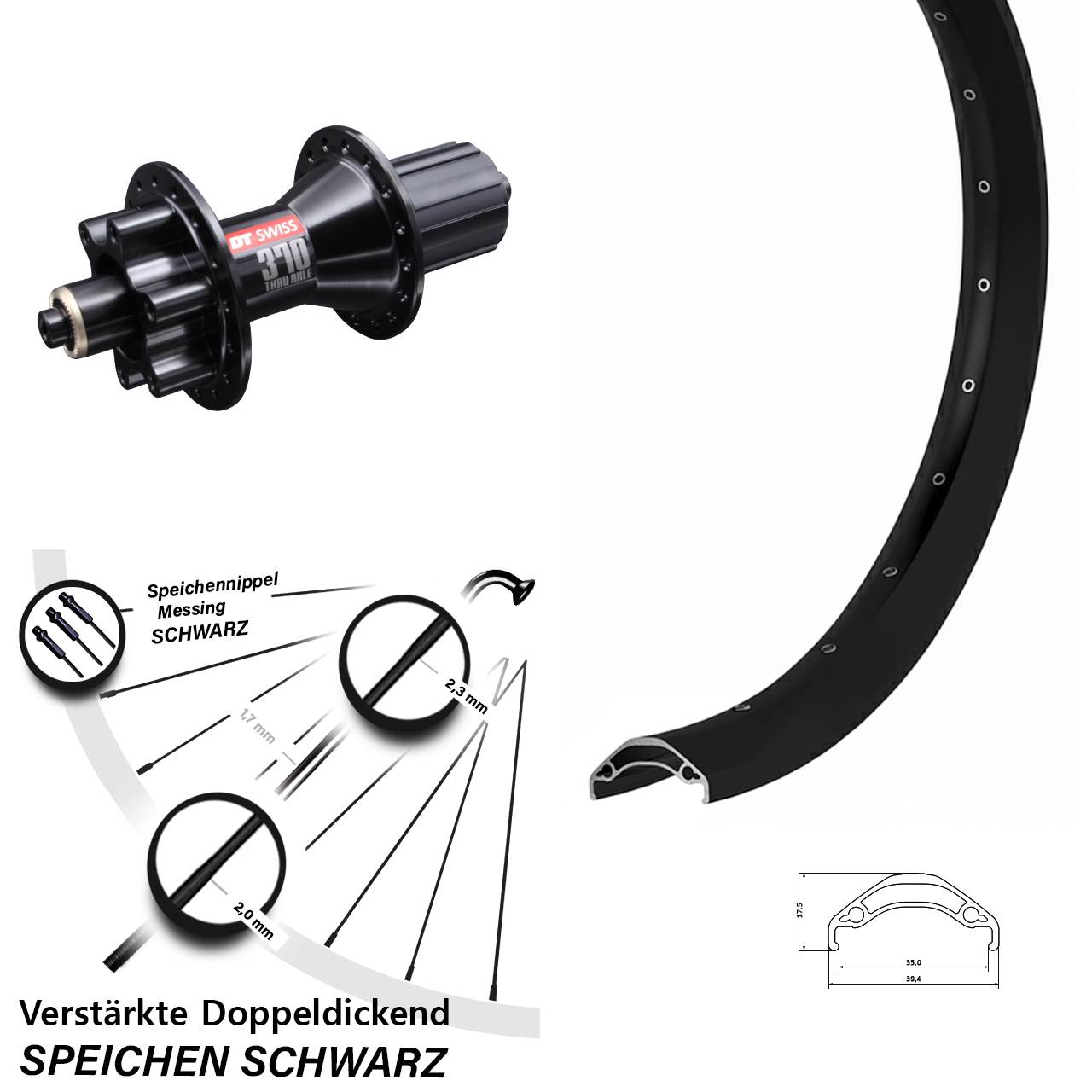 Hinterrad 6-Loch 29 Zoll Ryde Disc 35 DT Swiss 370 Hybrid 8-11 fach für Schnellspanner