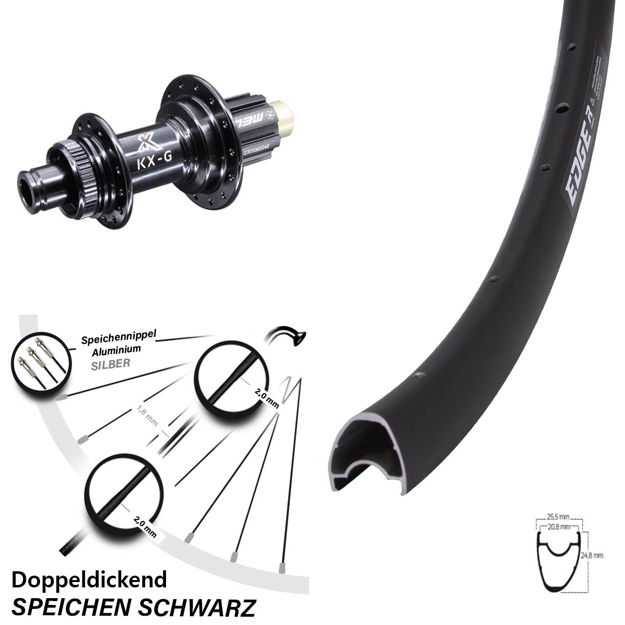 28 Zoll Hinterrad Ryde Edge R25 KX-G N3W 12x142