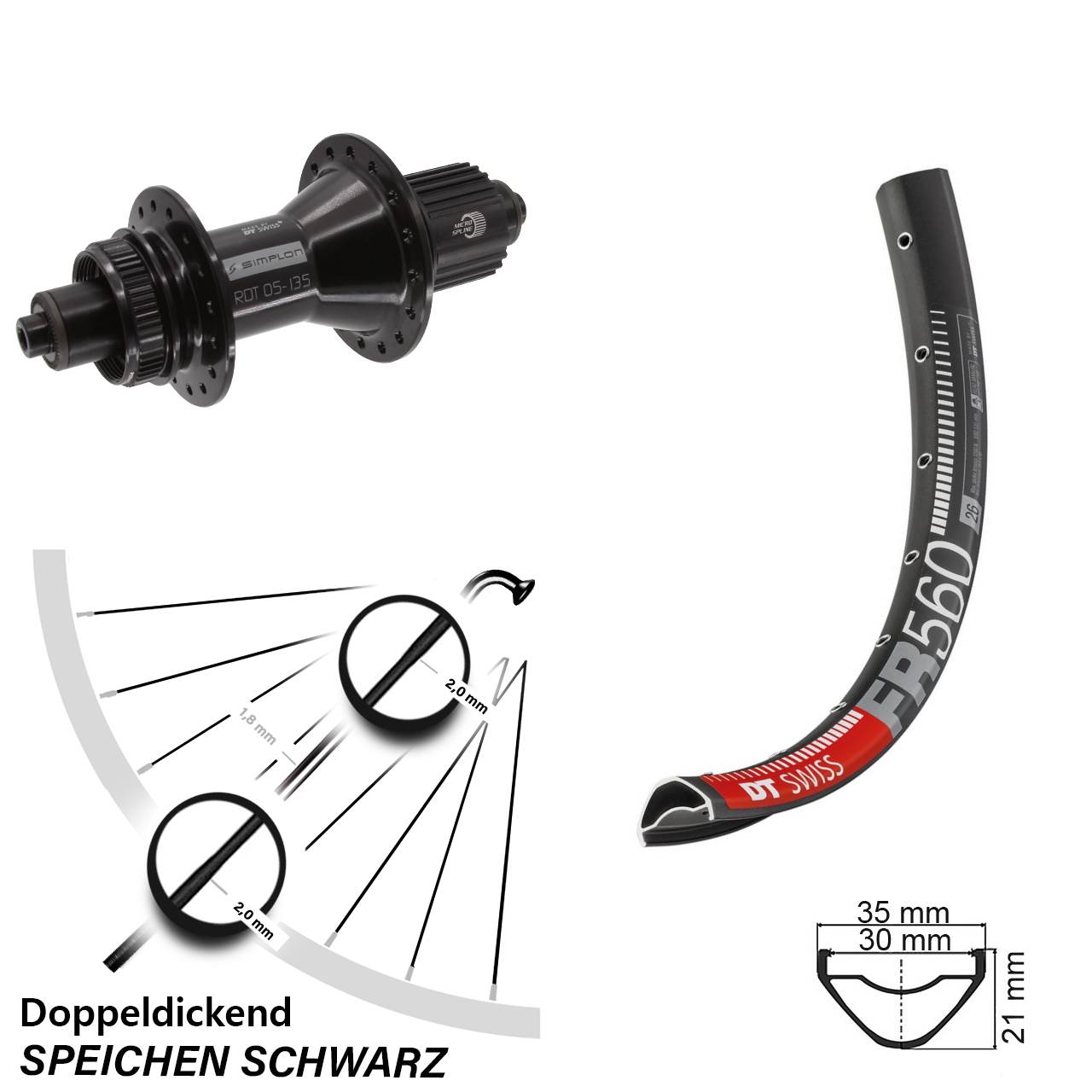 DT Swiss FR 560-370 Hybrid 26 Zoll Hinterrad Centerlock Micro Spline QR