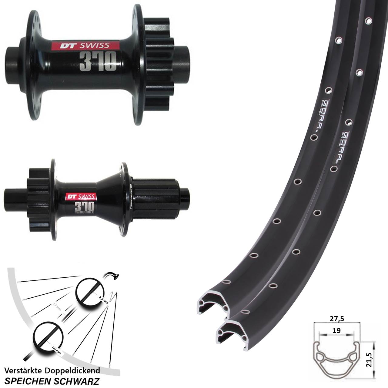 Gora 19 DT Swiss 370 26 Zoll Laufradsatz 6-Loch 15x100 12x142 8-11 fach