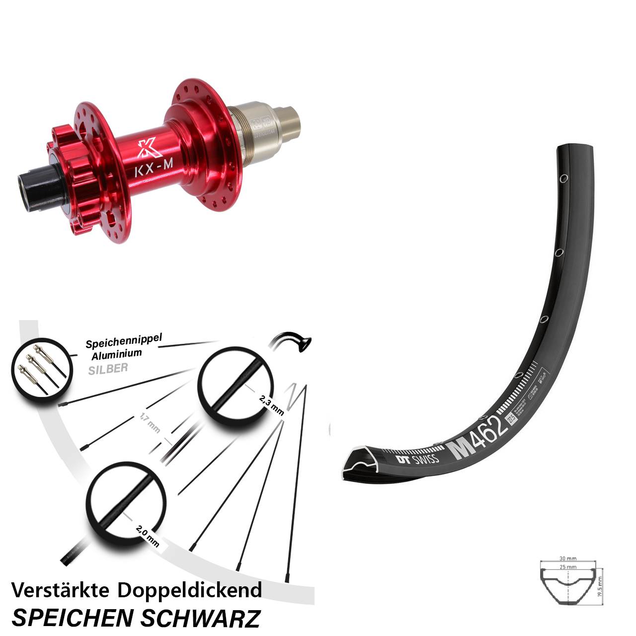 Disc Hinterrad 27,5 Zoll DT Swiss M 462 KX-M rot SRAM XD 12x142