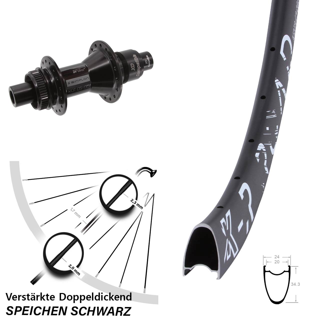 KX-R Road DT Swiss 370 29 Zoll Disc Hinterrad 12x142 XD