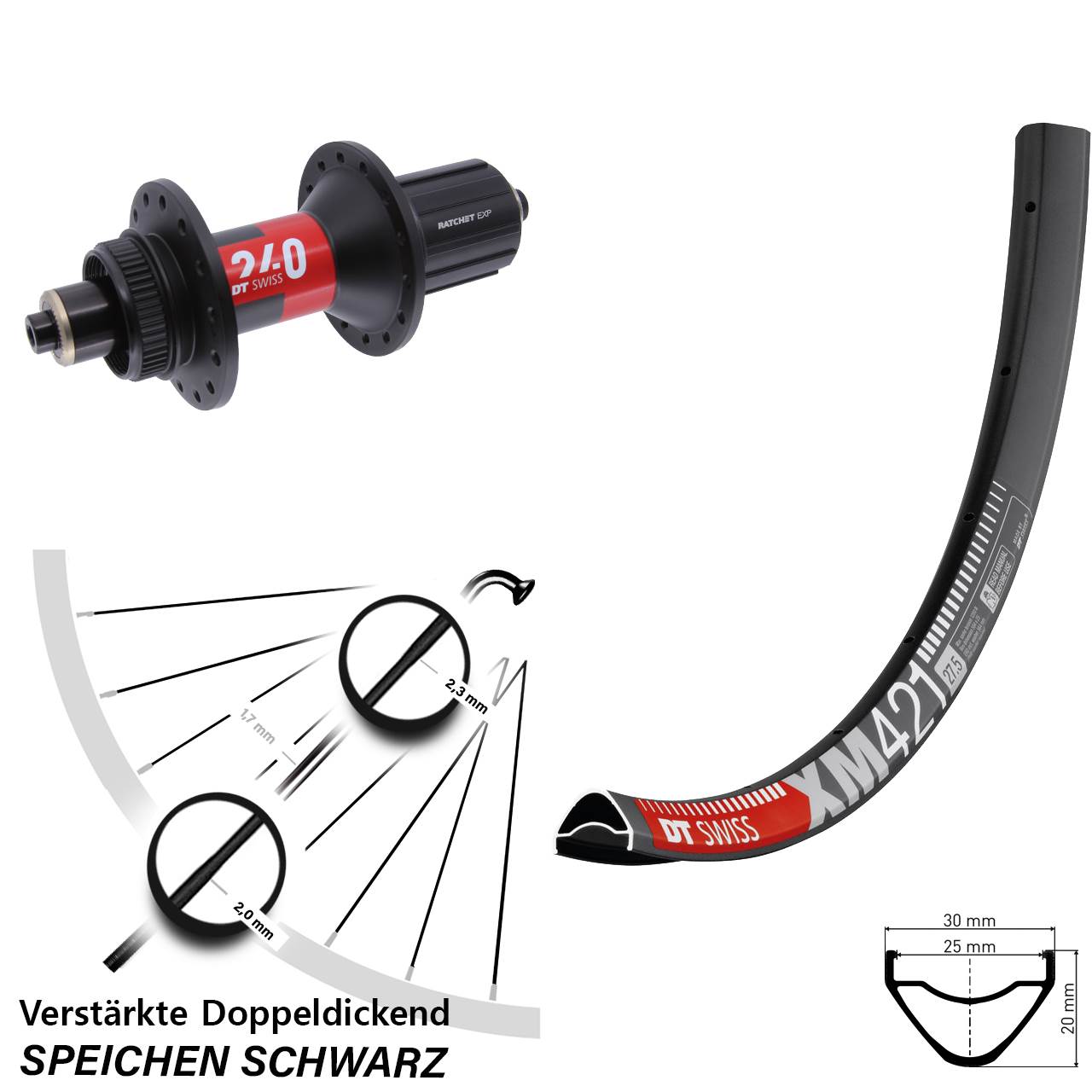 DT Swiss XM 421 240 EXP 650B Disc Hinterrad QR 11-12 fach HG