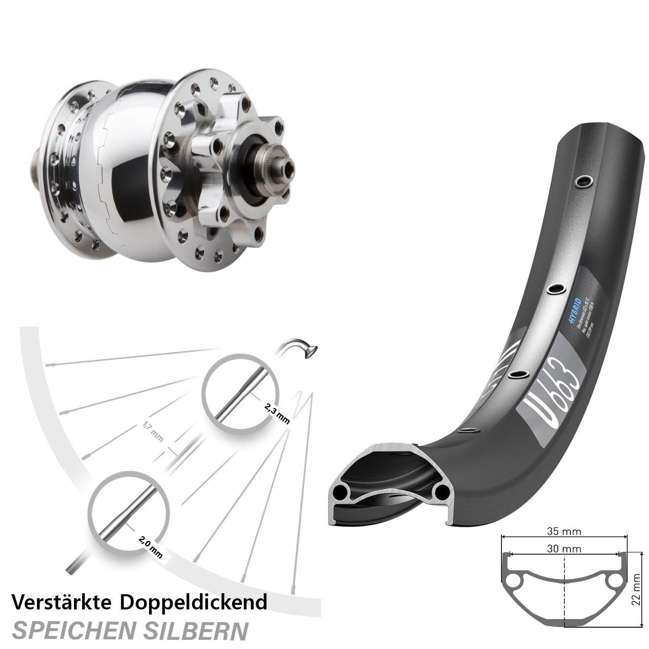 Vorderrad 26 Zoll DT Swiss U 663 SON 28 6-Loch QR silbern poliert