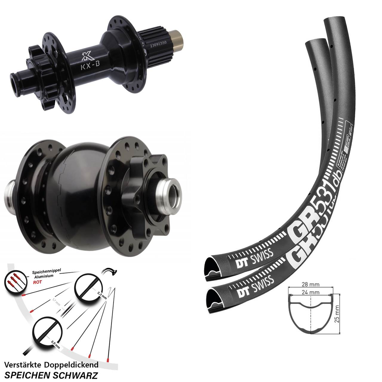 Boost Disc Laufradsatz 27,5 Zoll DT Swiss GR531 KX-B SON 28 Micro Spline