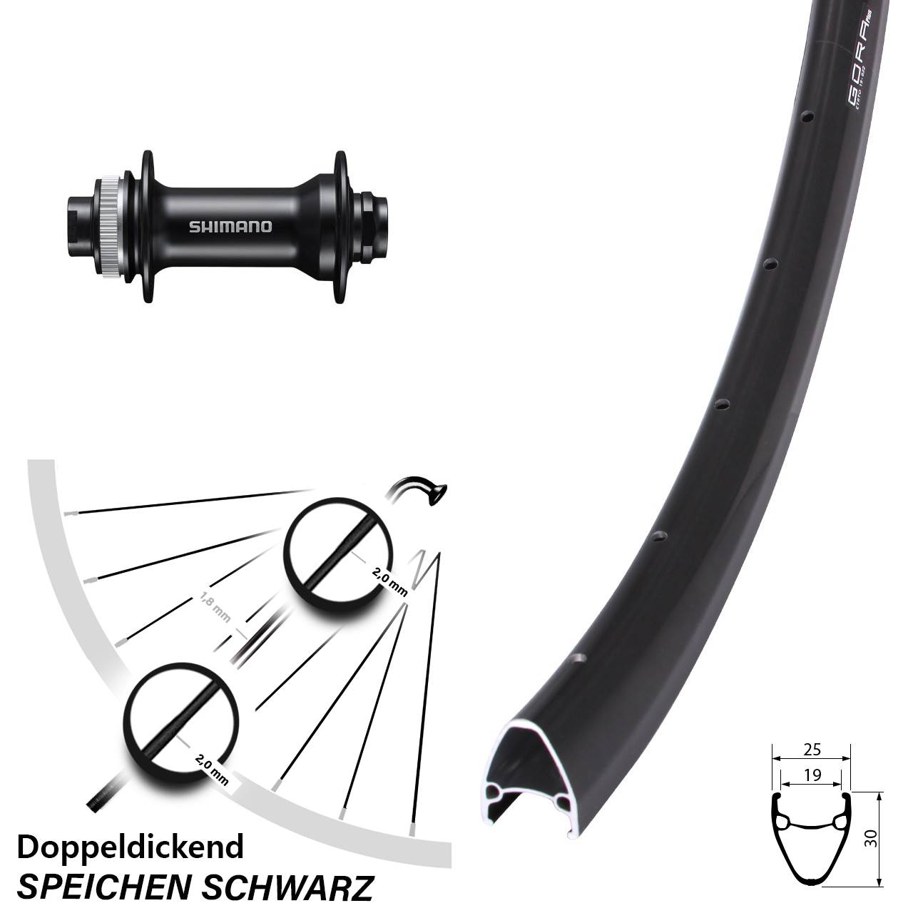 Disc Laufrad 28 Zoll Gora Plus Shimano HB-MT400 15x100
