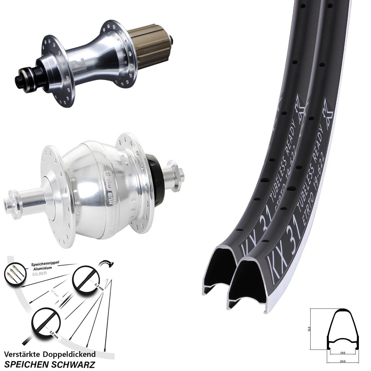 Laufradsatz für Schnellspanner 28 Zoll KX 31 Novatec F162 Shutter PV-8 8-12 fach