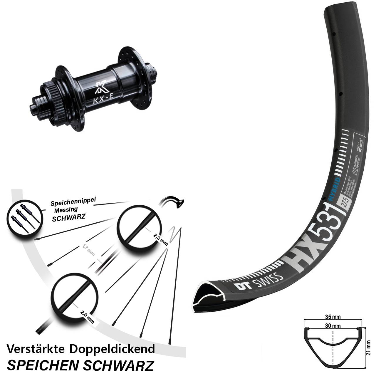 DT Swiss HX531 KX-E 29 Zoll Vorderrad Centerlock QR