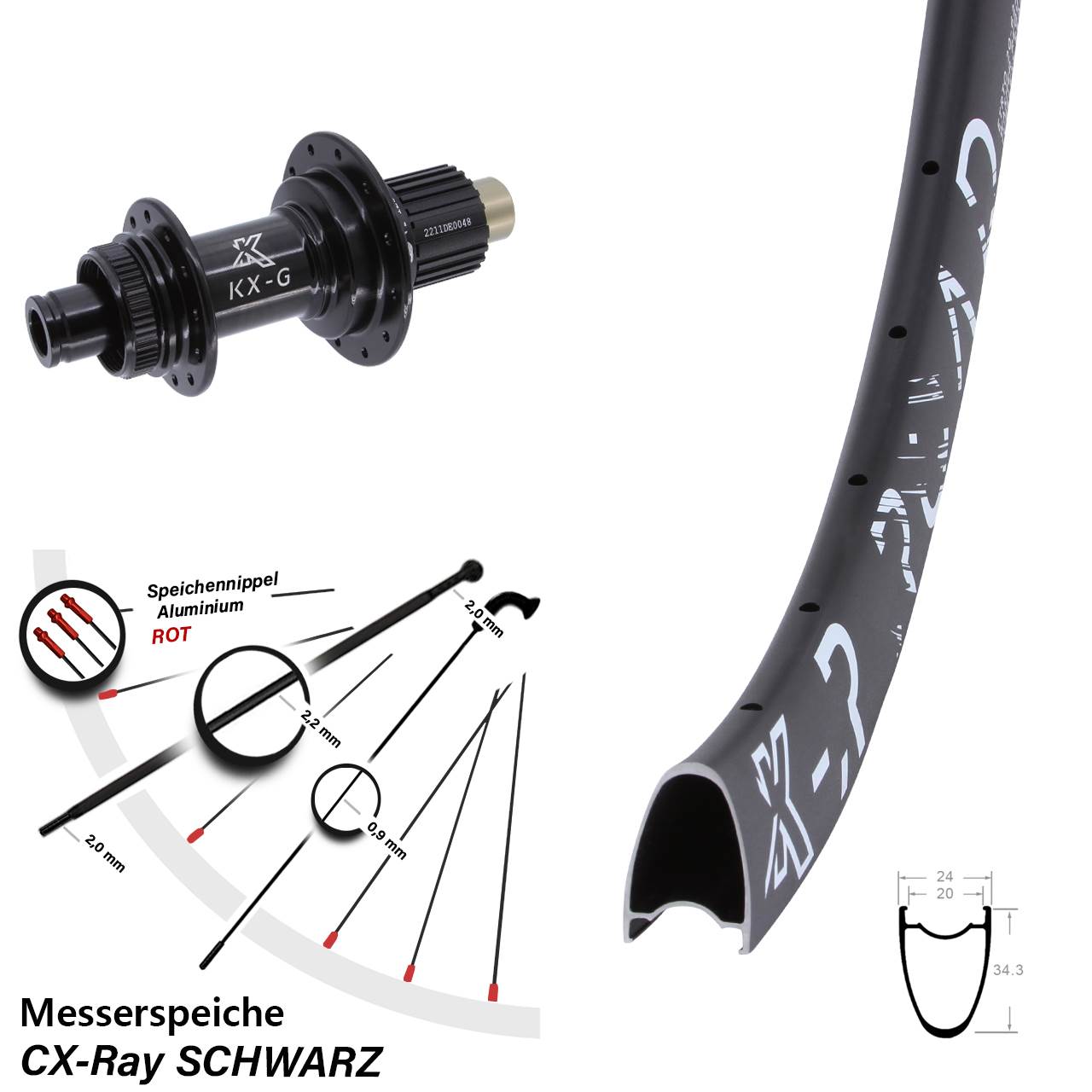 KX-R Road Messerspeiche Steckachse 28 Zoll Hinterrad Centerlock 12x142 CX-Ray Micro Spline