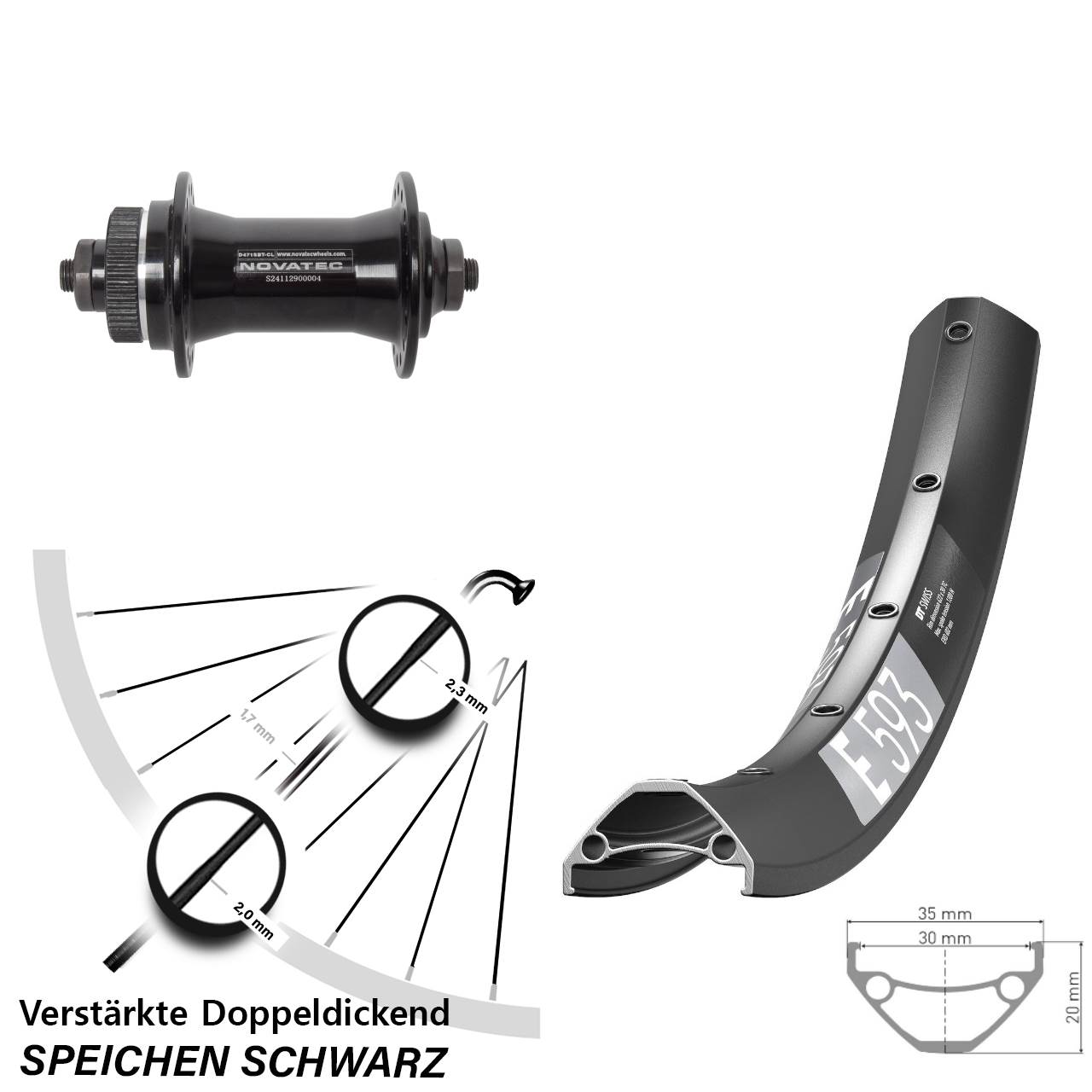 29 Zoll DT Swiss E 593 Novatec D471 Disc Laufrad für Schnellspanner
