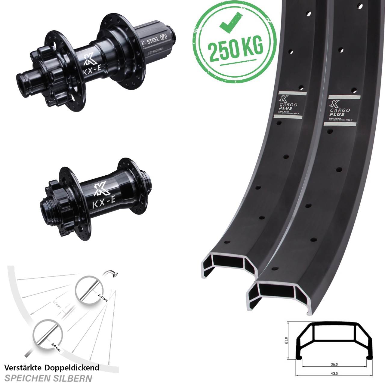 6-Loch Laufradsatz 26 Zoll KX-E Cargo Plus Heavy Duty 8-12 fach 15x100 12x142
