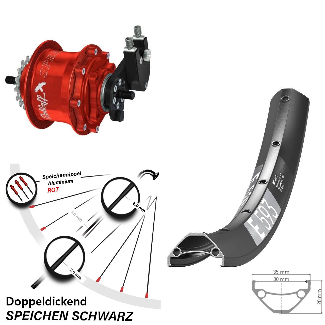 29 Zoll DT Swiss E 593 Rohloff Speedhub TS DB OEM rot