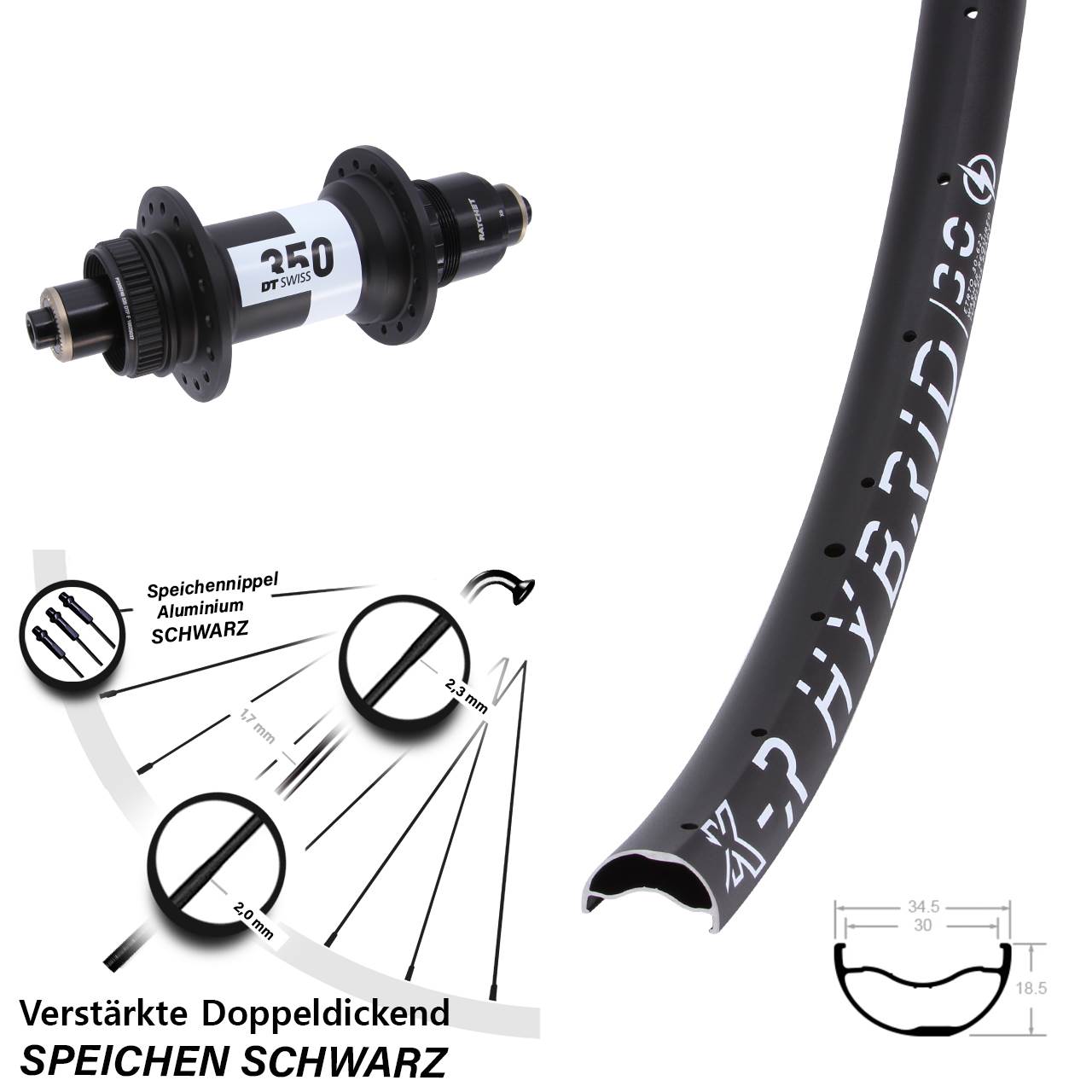 KX-R Hybrid 30 DT Swiss 350 29 Zoll Disc Hinterrad QR SRAM XD