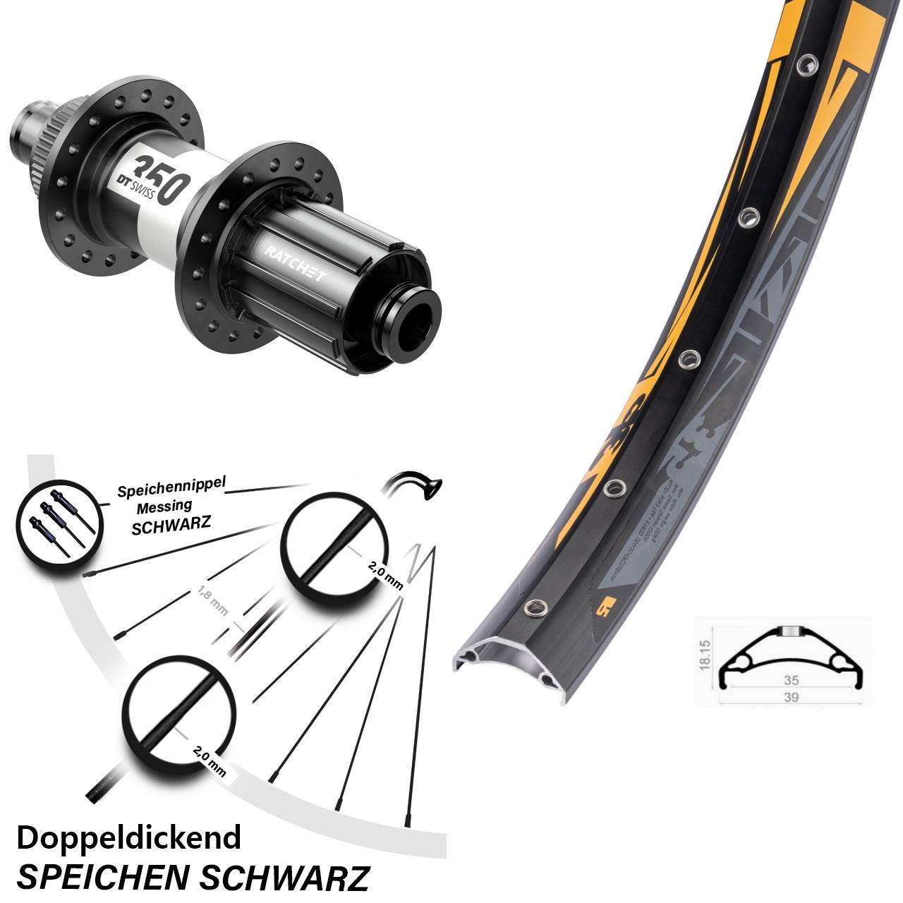 Rodi TRYP 35 DT Swiss 350 27,5 Zoll Hinterrad Centerlock 12x142 8-11 fach