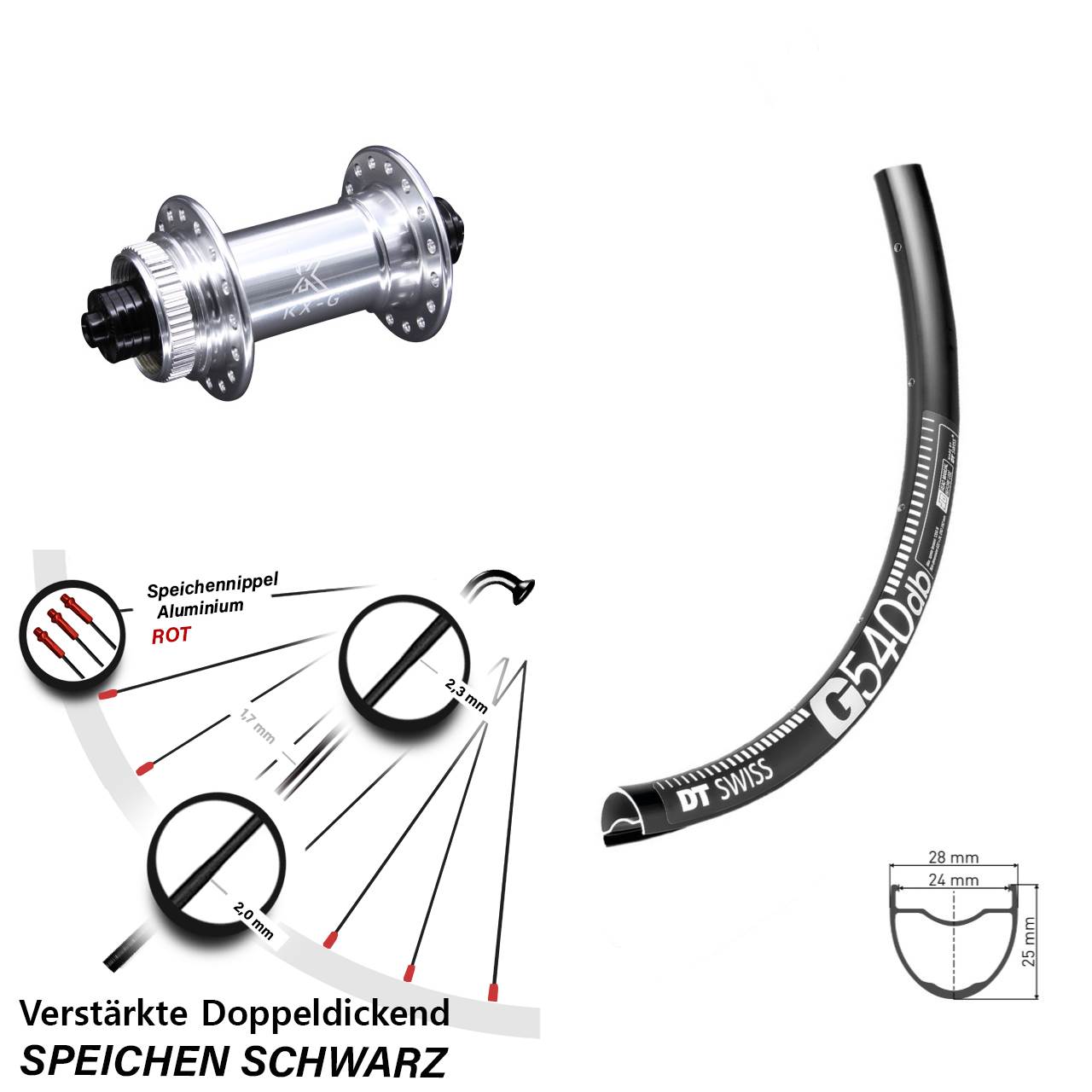 DT Swiss G 540 DB Gravel Vorderrad verstärkt KX-G silbern Schnellspanner Sapim E-Light