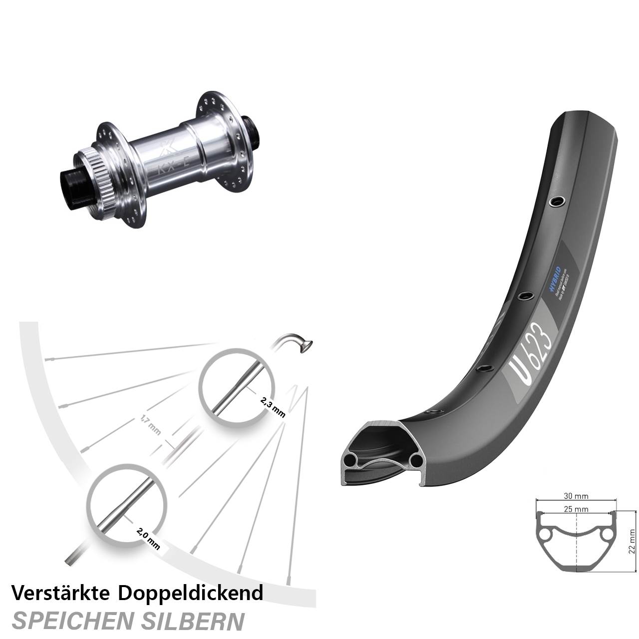 DT Swiss U 623 Disc Vorderrad 29 Zoll mit KX-E Steckachse 15x100 Nabe silbern-eloxiert