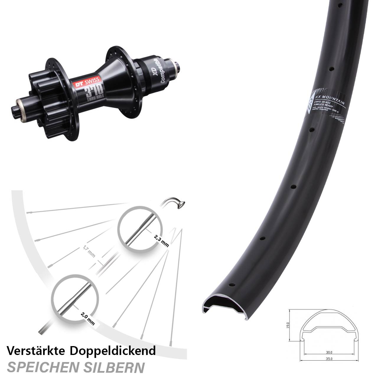 Disc Hinterrad 29 Zoll KX Mountain DT Swiss 370 XD 11-12 fach für Schnellspanner