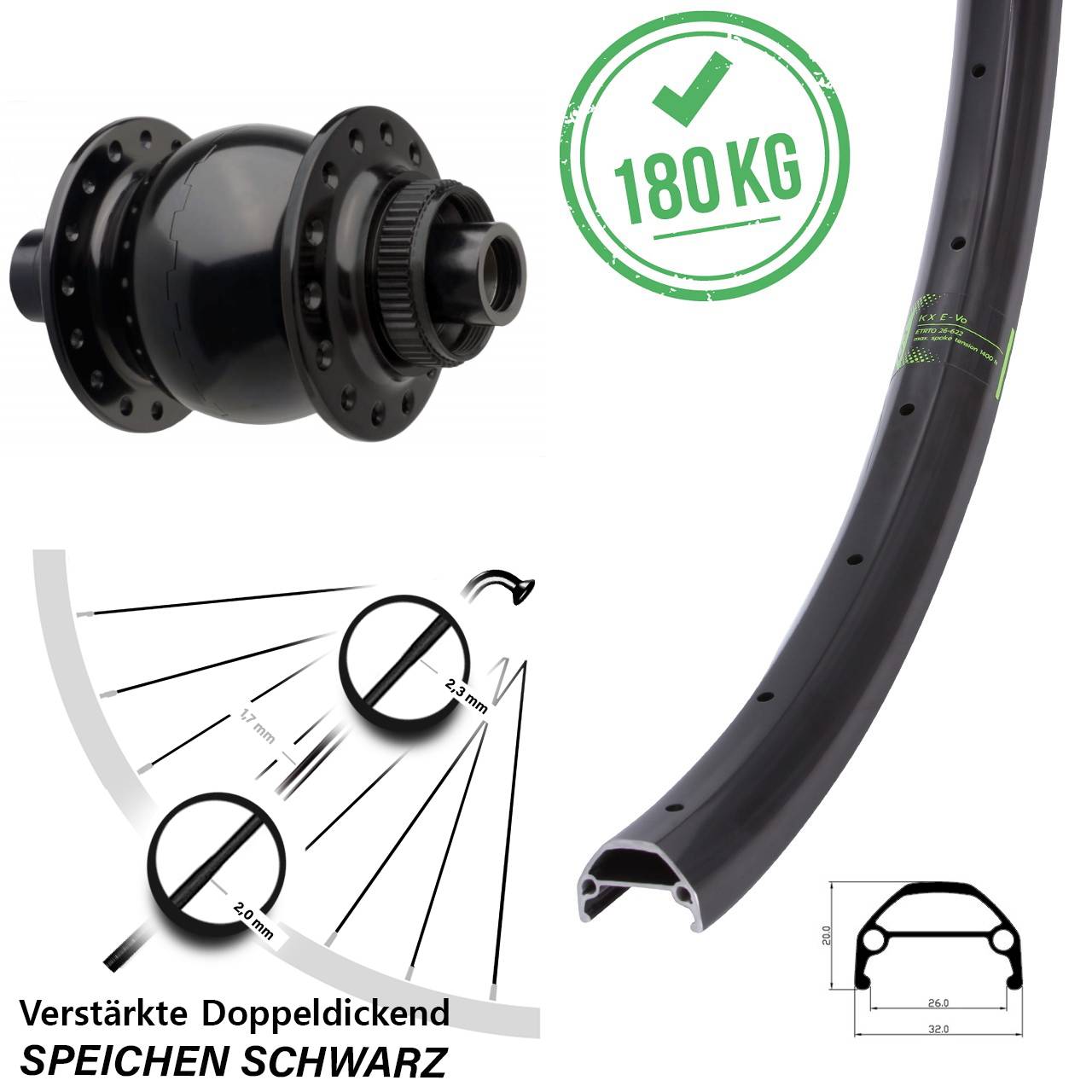 29 Zoll Nabendynamo Vorderrad KX Evo 26-622 Centerlock SON 28-15x110 mm Boost Lastenrad