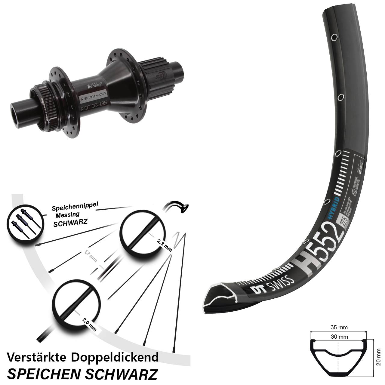 Centerlock Hinterrad 12x142 27,5 Zoll DT Swiss H552 DT Swiss 370 Hybrid Micro Spline