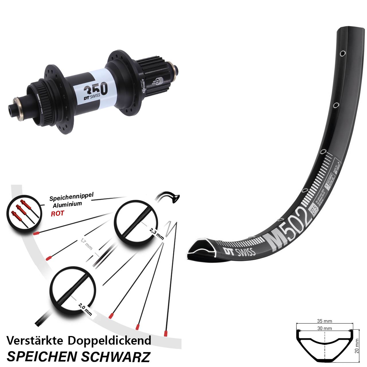 DT Swiss M 502-350 Ratchet 36 29 Zoll Disc Hinterrad QR Boost Micro Spline
