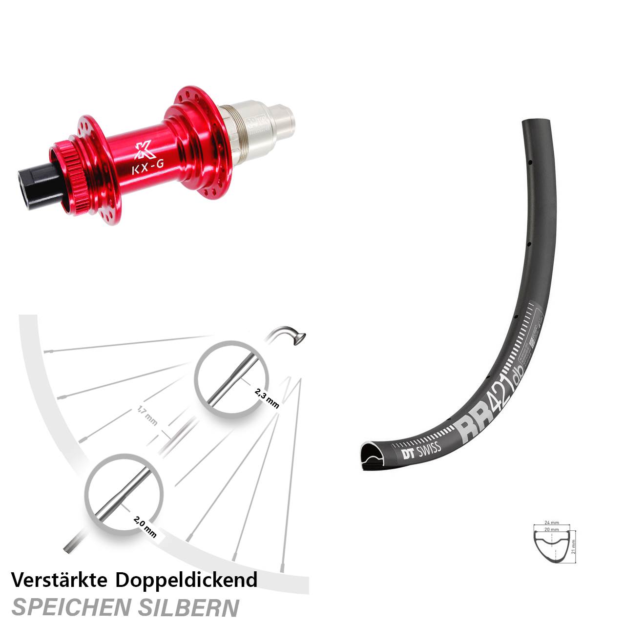 28 Zoll DT Swiss RR 421 KX-G rot Disc Laufrad 12x142 SRAM XDR