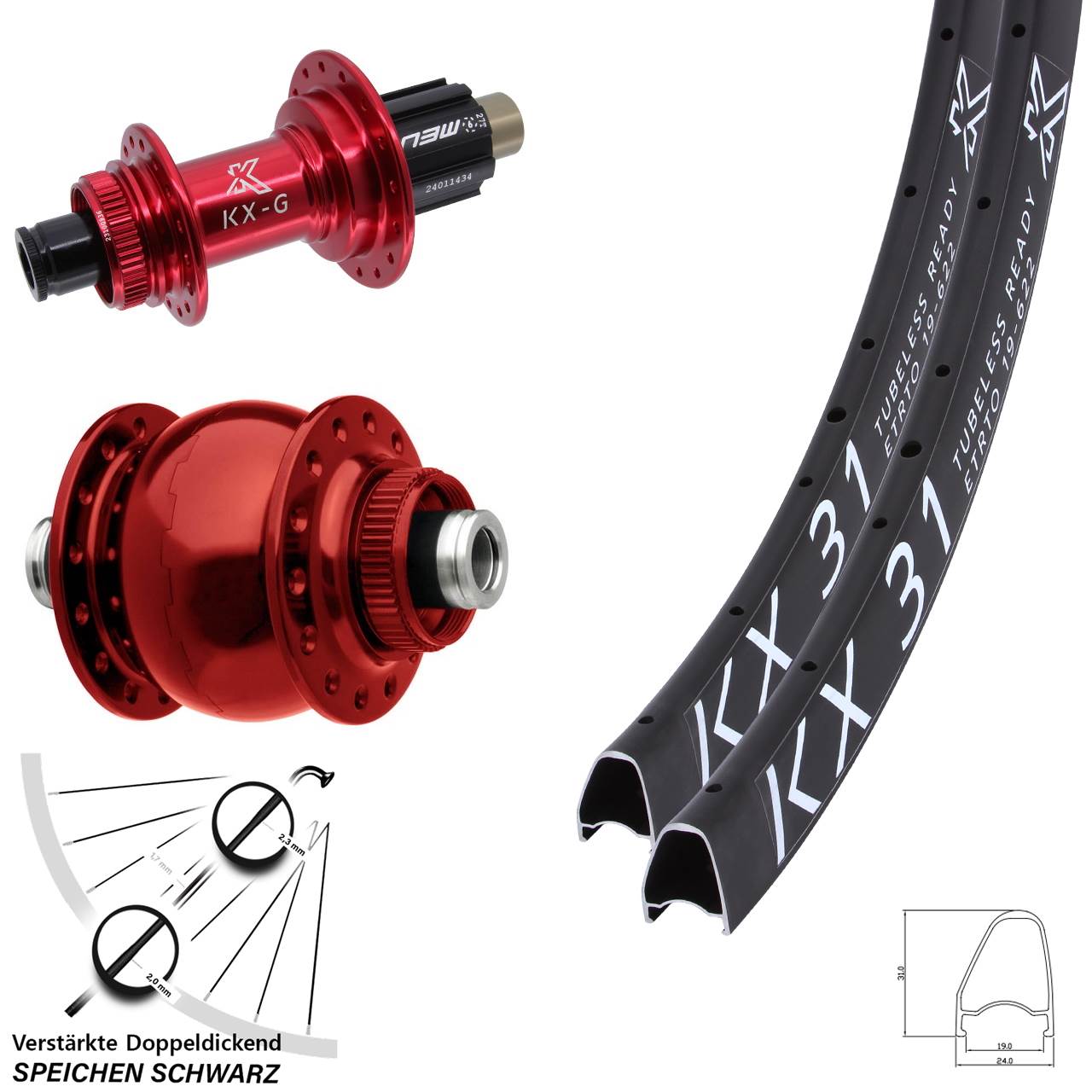 KX-G 31 Offset rot SON 28 28 Zoll Centerlock Laufradsatz 12x100/142 Campagnolo N3W