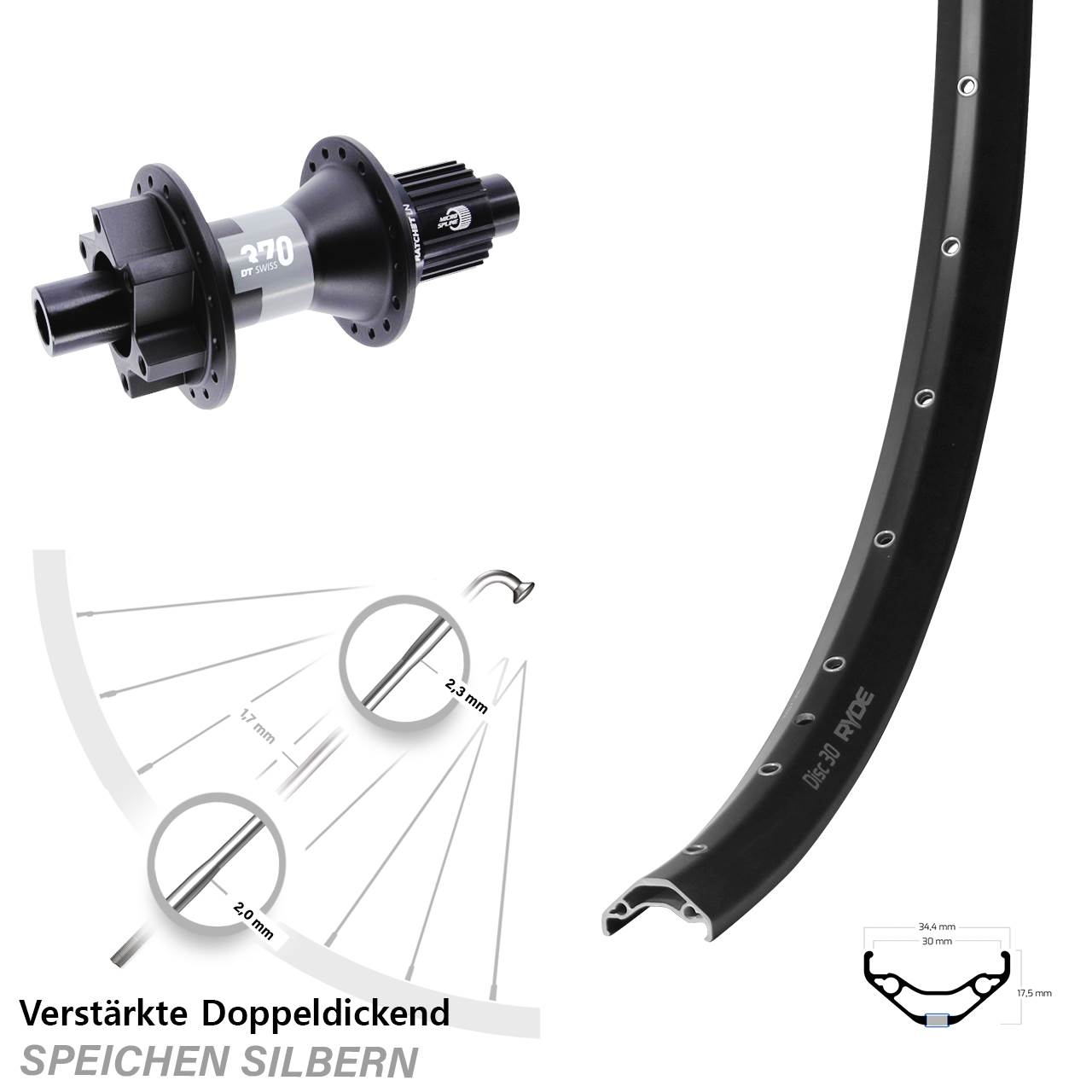 6-Loch Hinterrad 12x142 29 Zoll Ryde Disc 30 DT Swiss 370 Shimano Micro Spline