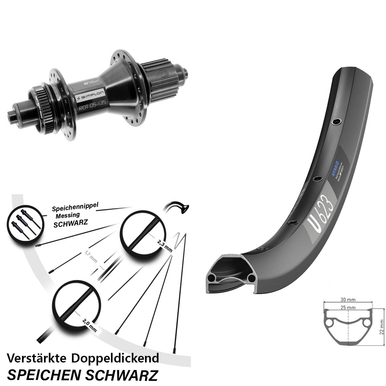 29 Zoll DT Swiss U623-370 Hybrid Disc Hinterrad QR Micro Spline