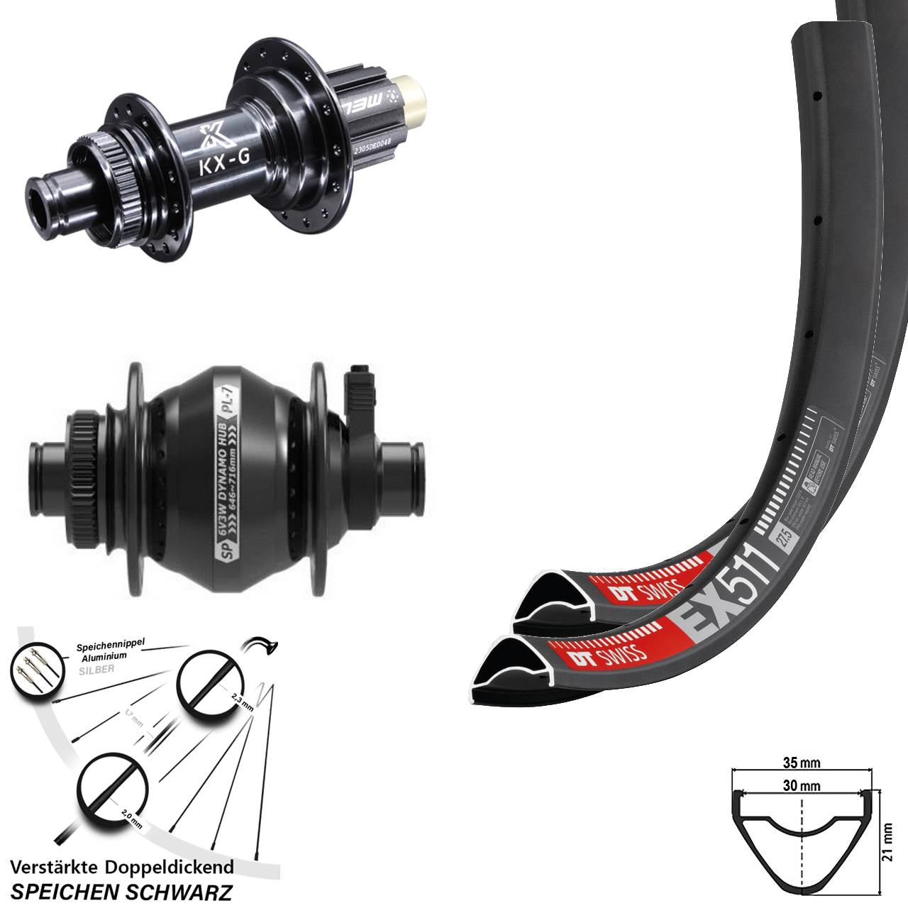 27,5 Zoll DT Swiss EX511 KX-G Shutter PL-7 Disc Laufrad-Satz 12x100/142 Campa N3W