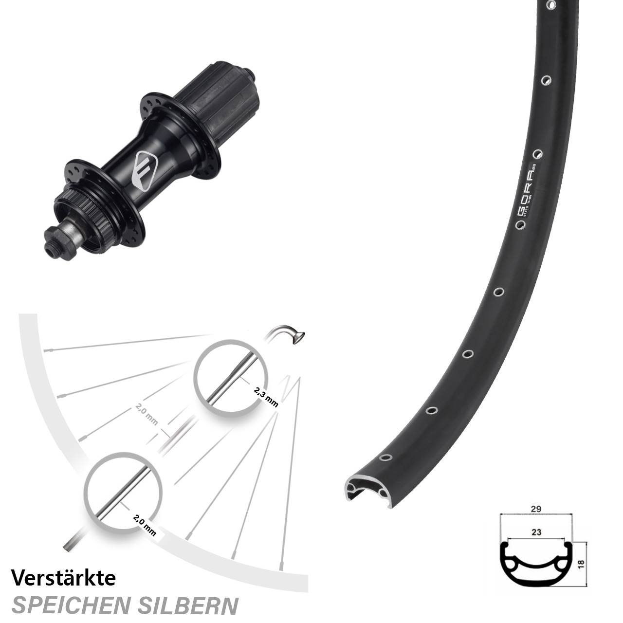 Gora 23 Formula CL-52 28 Zoll Disc Laufrad für Schnellspanner 8-11 fach