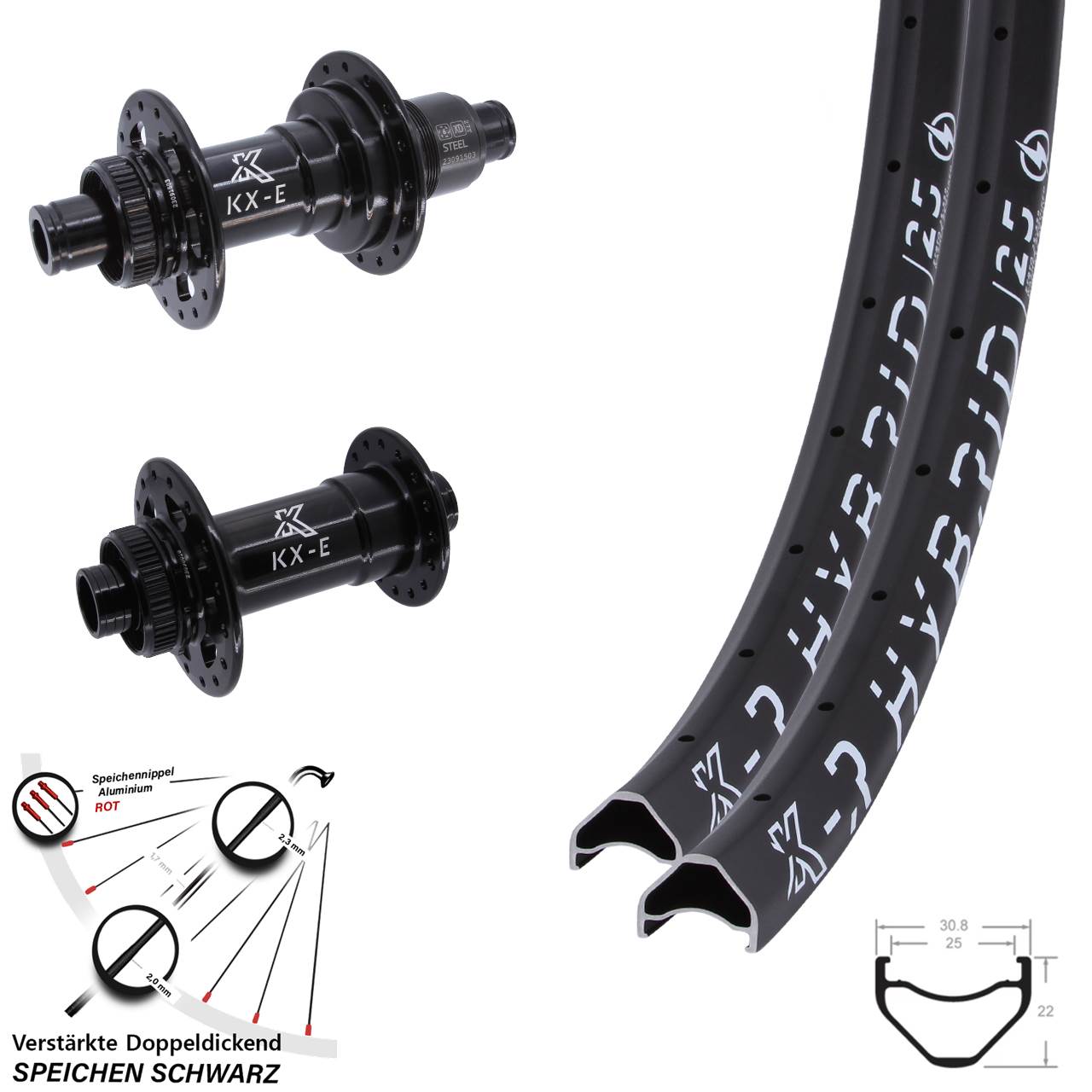 Laufradsatz 28 Zoll KXR-E Hybrid 25 4-fach gelagert SRAM XD 15x110 12x148