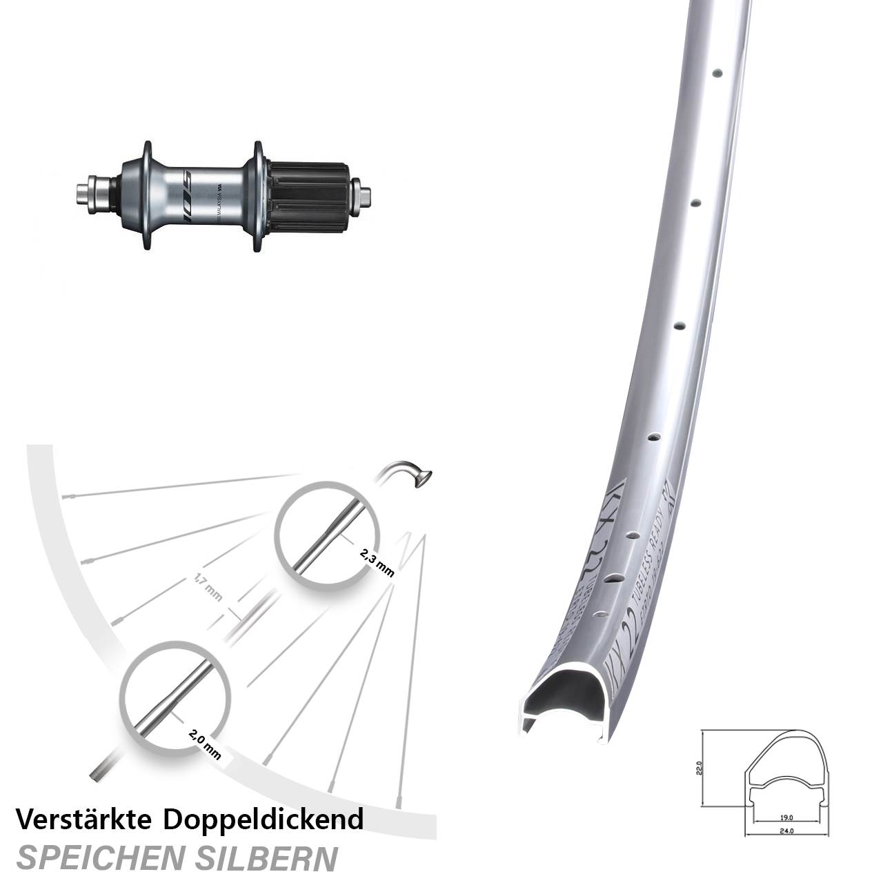 28 Zoll KX 22 OS Shimano FH-R7000 Hinterrad für Schnellspanner 8-12 fach