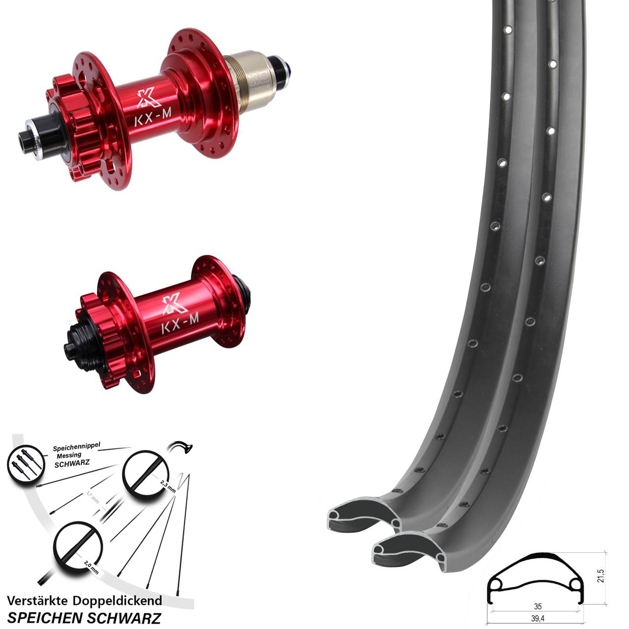 Laufradsatz 6-Loch für Schnellspanner 29 Zoll Ambrosio E35 KX-M rot SRAM XD