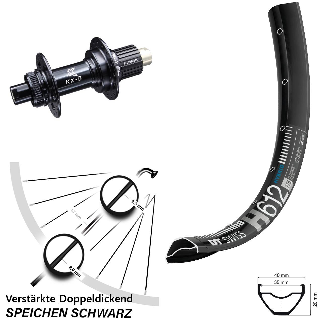 Hinterrad Centerlock 12x148 27,5 Zoll DT Swiss H 612 KX-B Shimano Micro Spline